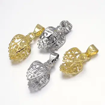 

100pcs Filigree Leaf Rack Plating Brass Pendant Pinch Bails, Mixed Color, 18x8x10mm, Hole: 5x3mm; Pin: 1mm