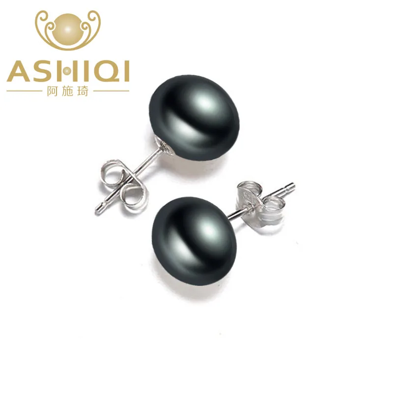 

Real Black Pearl Stud Earrings, 925 sterling silver earrings For Women gift Jewelry