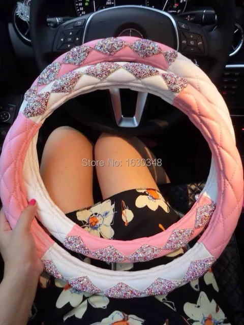 Glitter Real Leather Steering Wheel Cover Car Accessories Bling Glitter Real Leather Steering Wheel Cover Car Accessories Bling Rhinestone Unique Accessory