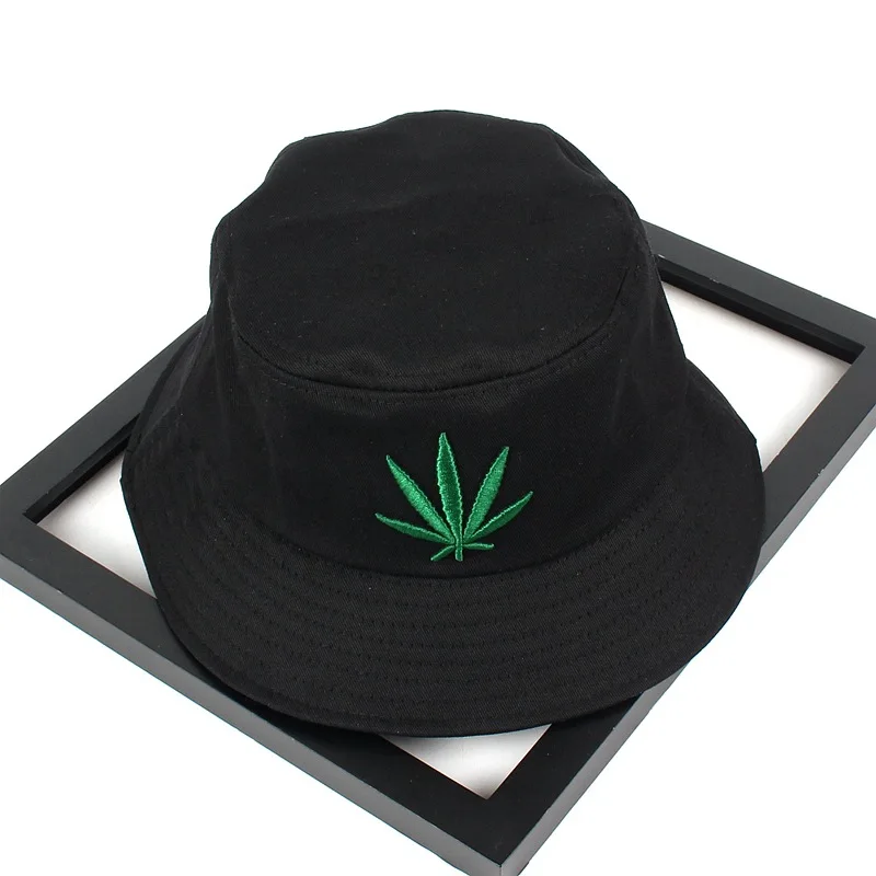 Мужская и женская шляпа с Кленовым листом в стиле хип-хоп, рыбацкая Панама, шляпы с вышивкой из хлопка, летняя повседневная Кепка с козырьком Swag Bob - Цвет: black-1