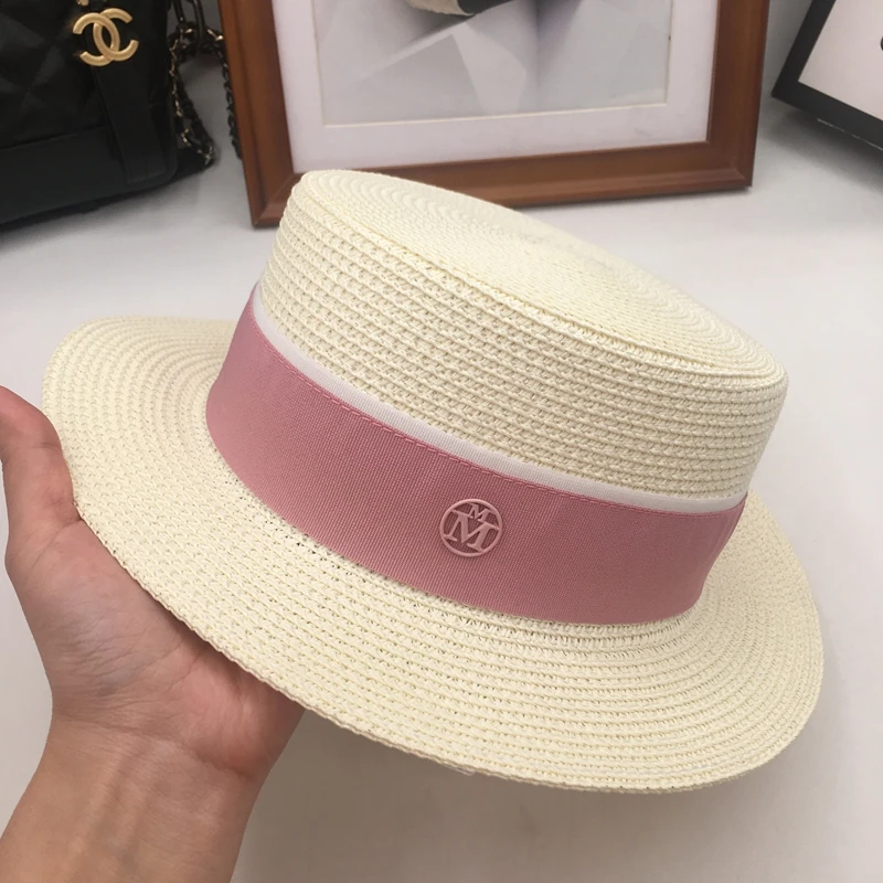 

summer new flat brim hat double M standards topi travel beach hat small pure and fresh and prevent bask in han edition joker