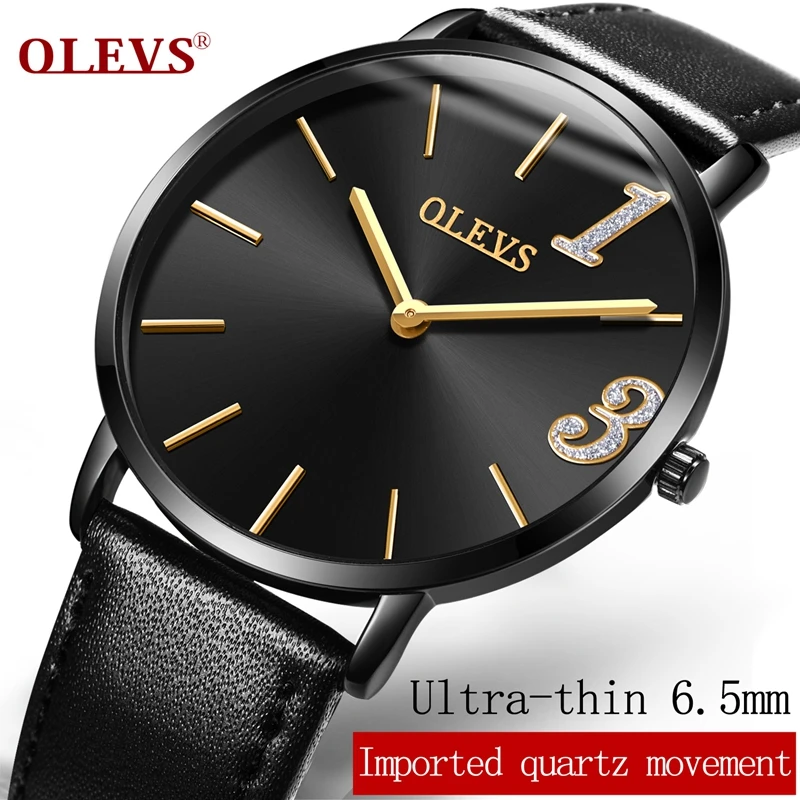 

OLEVS Ultrathin Men/Women Business Watches Top Brand Gold Dial Ladies Watch Clock Leather Strap Lovers Wristwatches Gift 2861