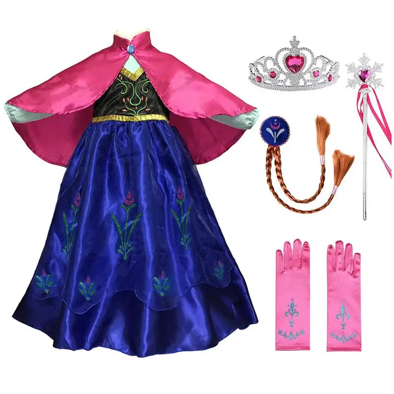 

Princess Anna Dresses Snow Queen Elsa Dress for Girls Party Birthday Clothes Cosplay Vestidos Kids Clothing Elsa Crown Set