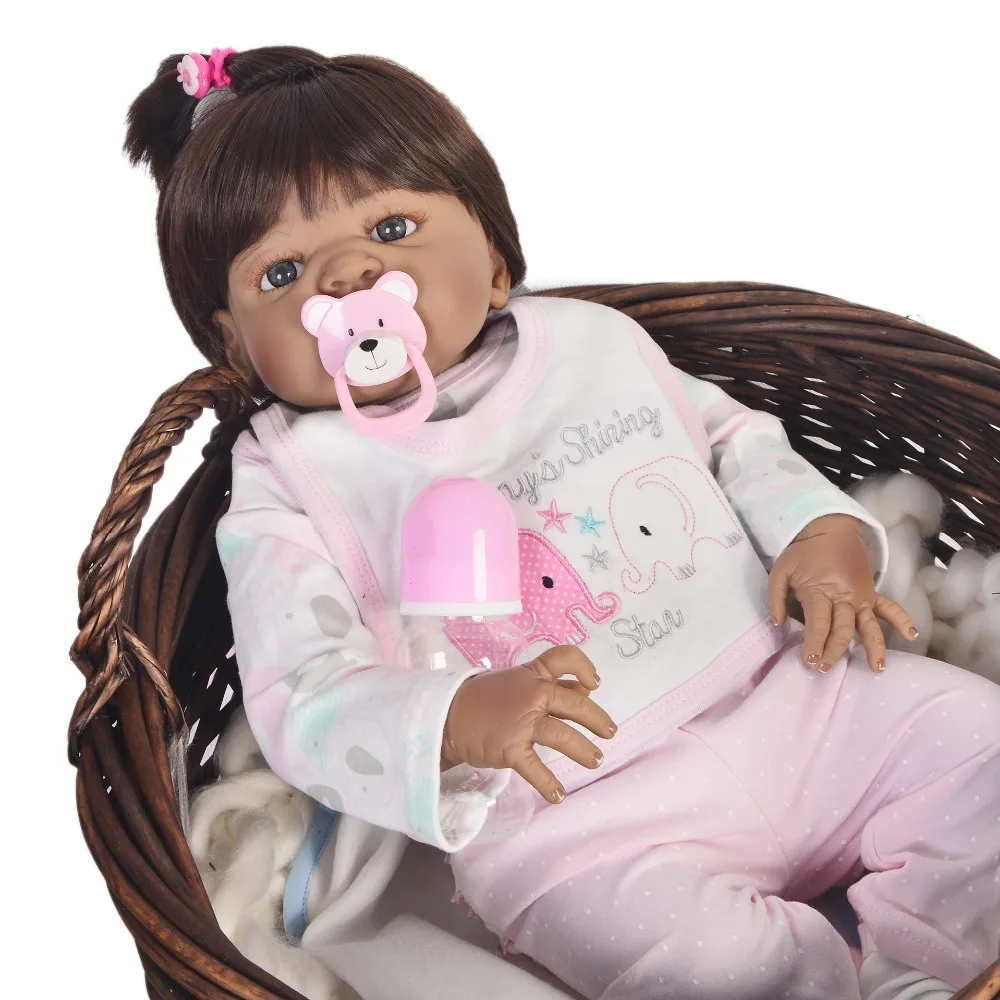 

57CM FULL Silicone black skin Reborn Boneca Realista can enter water Dolls For Princess Children Birthday Gift Bebes Reborn Doll