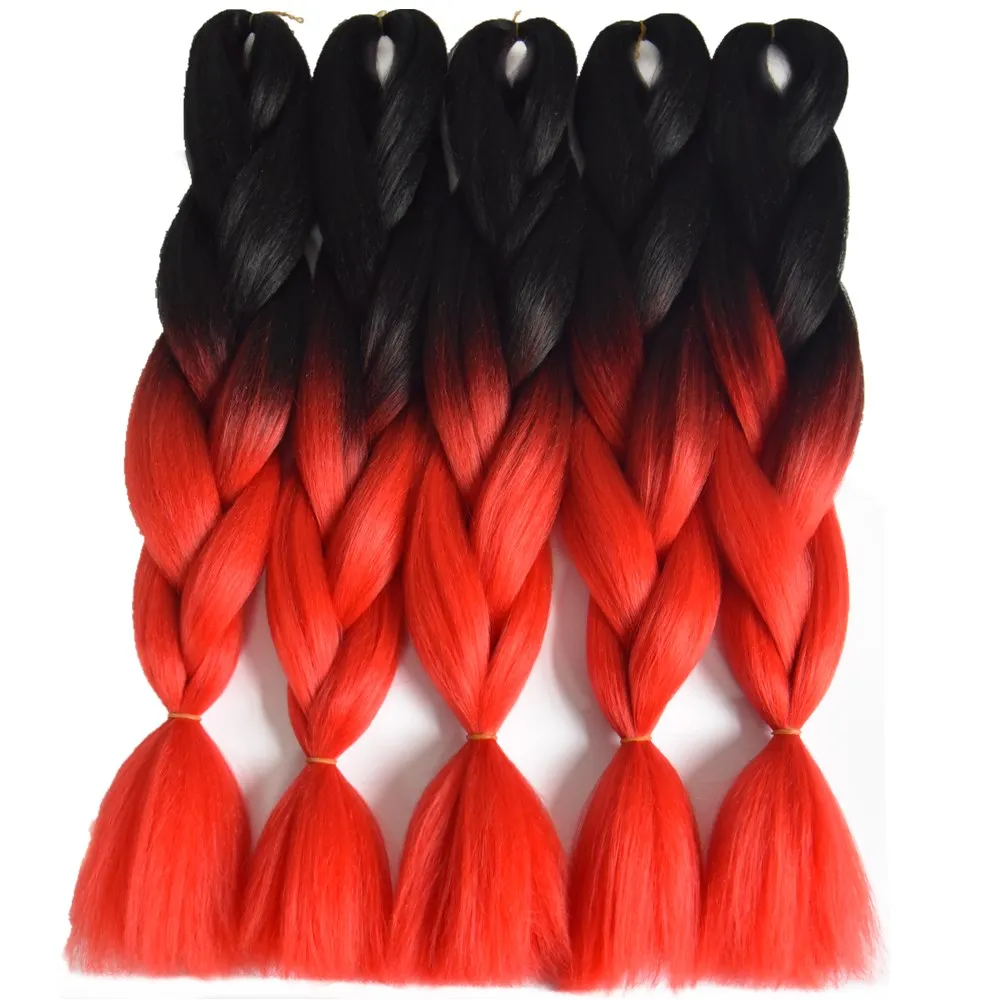 

Chorliss 24" Straight Jumbo Ombre Braiding Hair BlackTRed Synthetic Hair Extensions Crochet Braids 100g/pack