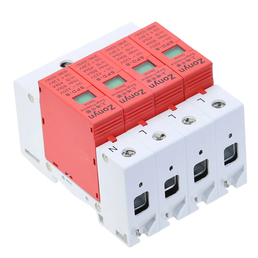 Kopen Hoge kwaliteit 4P SPD 420V 40KA ~ 80KA Huis Surge Protector Beschermende Low voltage Afleider Apparaat 3P + N