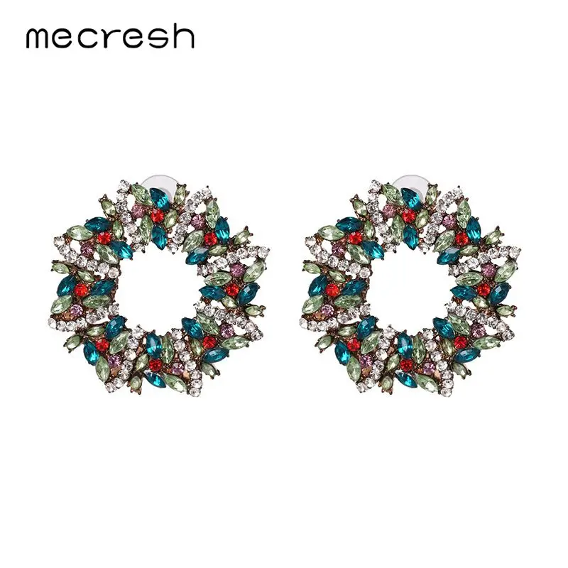 Mecresh массивные разноцветные стразы, большие круглые серьги-гвоздики для женщин, винтажные хрустальные цветы, круглые летние серьги MEH1415