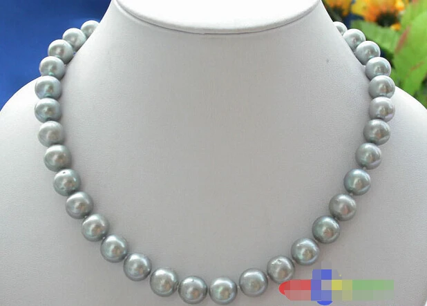 

P2134 AA++ 17" 12mm ROUND GRAY FRESHWATER PEARL NECKLACE ^^^@^Noble style Natural Fine jewe SHIPPING (C0309)