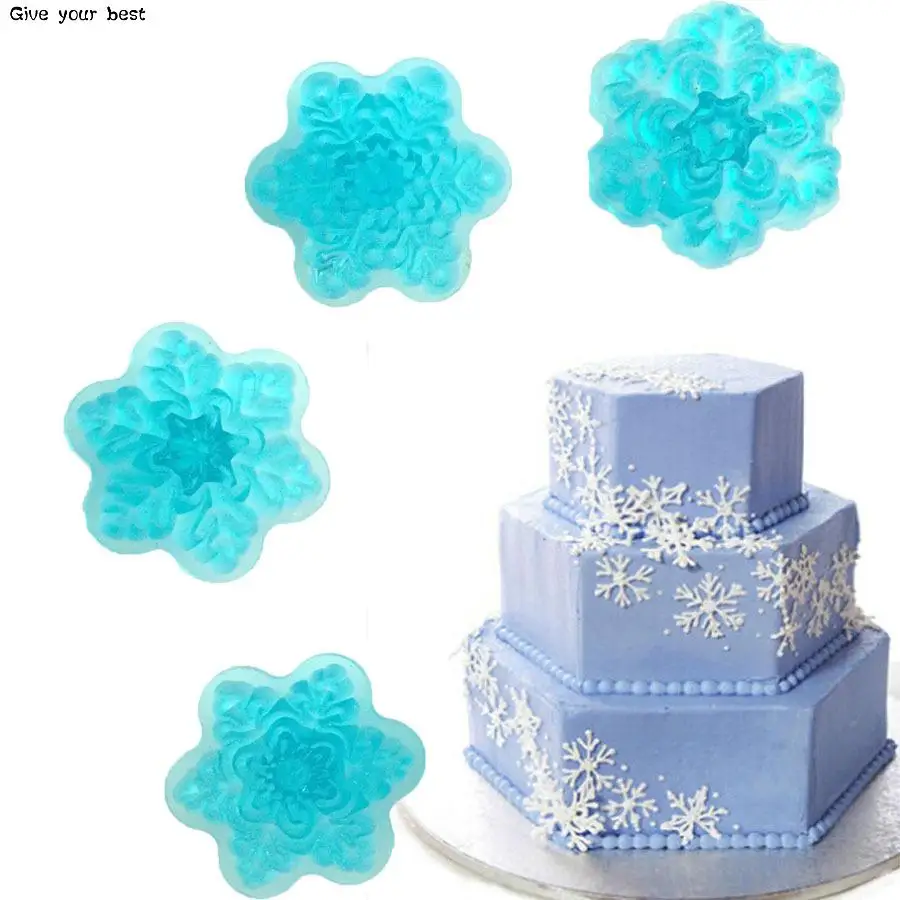 

4 Pcs/Set Cake Tools Flower Snowflake Cake Mold Plastic Embossed Sugar Craft Cookie Pastry DIY Tools formas de silicone