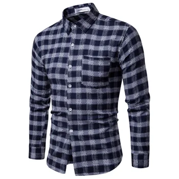 

2018 Autumn Korean Men's Slim Long Sleeve Plaid Shirt