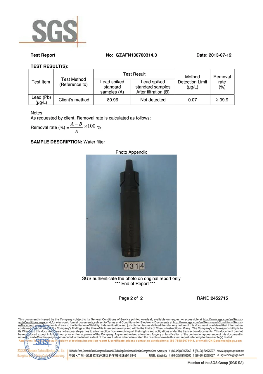 Miniwell 0,05 микрон портативный фильтр для очистки воды