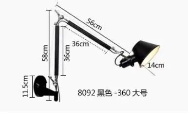 Простые современные Складные Настенные светильники, Длинные регулируемые алюминиевые бра, телескопические Настенные светильники для спальни - Цвет абажура: 36x36cm black