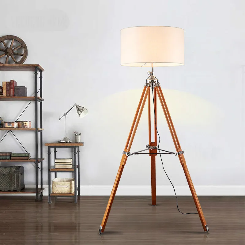 Vintage Country Loft Original Wood Fabric Led E27 Floor Lamp For Living Room Bedroom Study Deco H 160cm 80-265v 1209