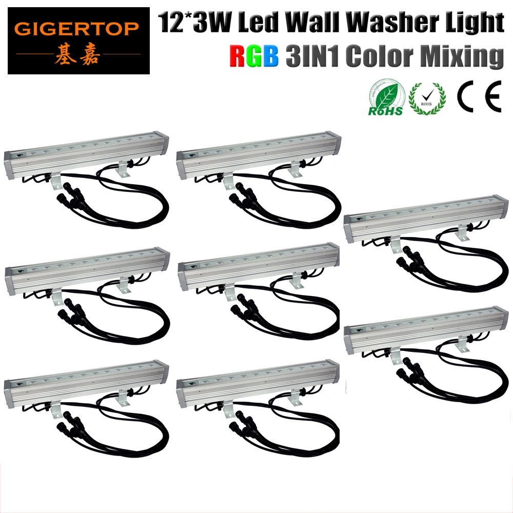 

High Quality 8Pcs/Lot 12x3W RGB Stage Led Wall Washer Light Outdoor,Led Stage Light DMX 512 3/7CH 90V-240V Led Washer Light