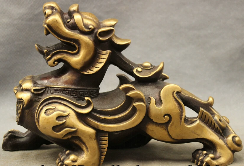 

JP S0606 11" Folk Chinese Bronze BiXie Dragon Unicorn Sculpture RuYi PiXiu Lion Statue