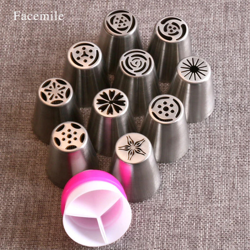 

Fondant Decoration Russian Icing Piping Tips Cake Pastry Decorating Nozzle Kit (10 PCS)+1 Coupler