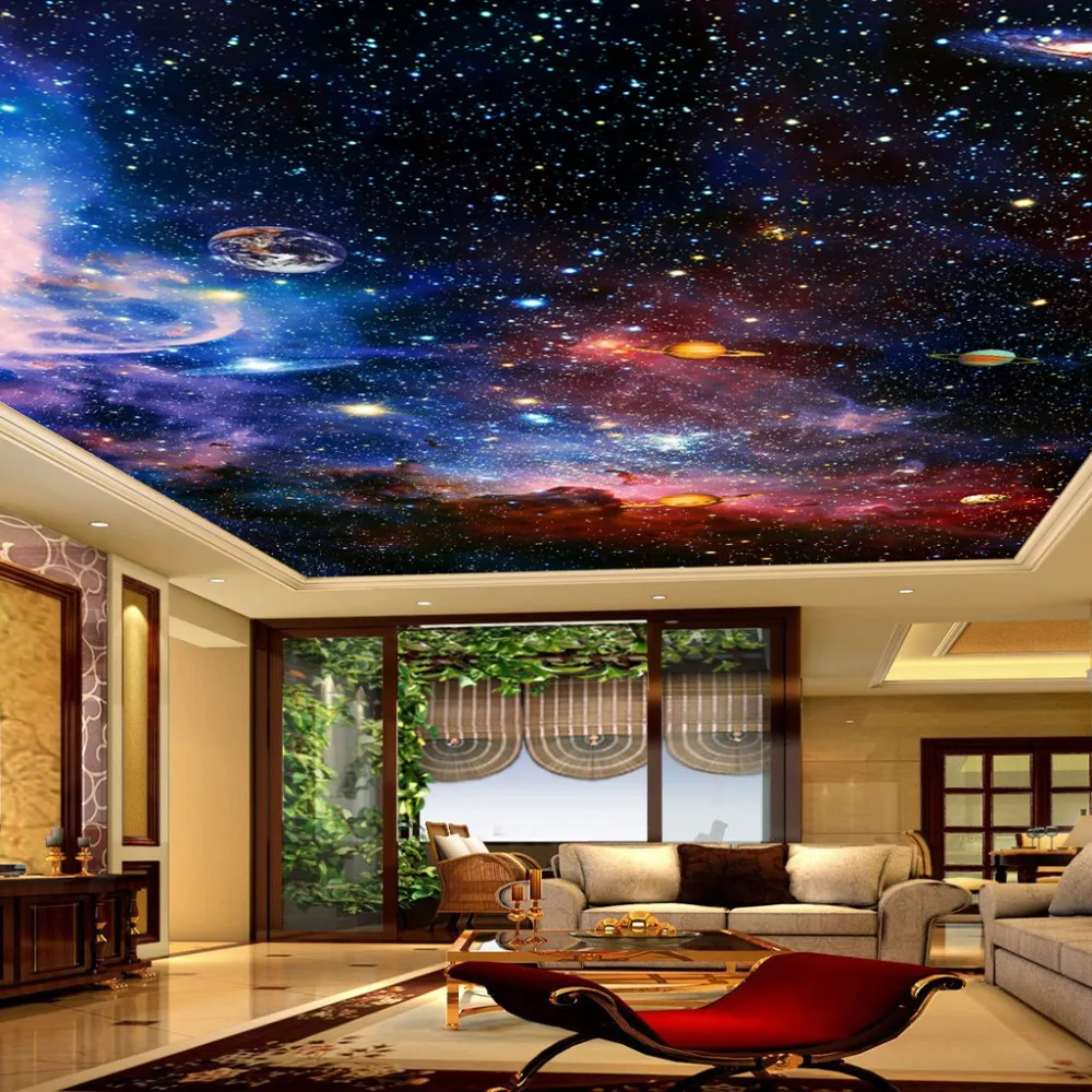 Пользовательские фото обои Вселенная звездное небо Гостиная потолок Фреска Европейский Стиль домашнее украшение Стены Книги по искусству потолочные обои 3D