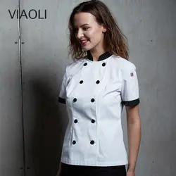 Новый шеф-повар Ресторан униформа с короткими рукавами летние работы Костюмы Для мужчин и Для женщин Кухня куртка для повара Шеф-повар