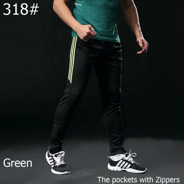Зимние футбольные штаны, тонкие трикотажные спортивные штаны для бега, профессиональные футбольные тренировочные штаны для бега, спортивные брюки, штаны для бега - Цвет: 318 black green