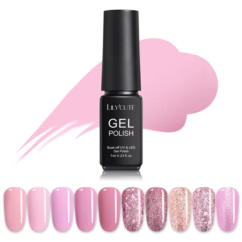 LILYCUTE مسحوق لامع وردي هلام مسمار البولندية مشرق اللون نقع معطلة الأشعة فوق البنفسجية LED جل الورنيش شبه الدائم ورنيش مسمار الفن تصميم مانيكير