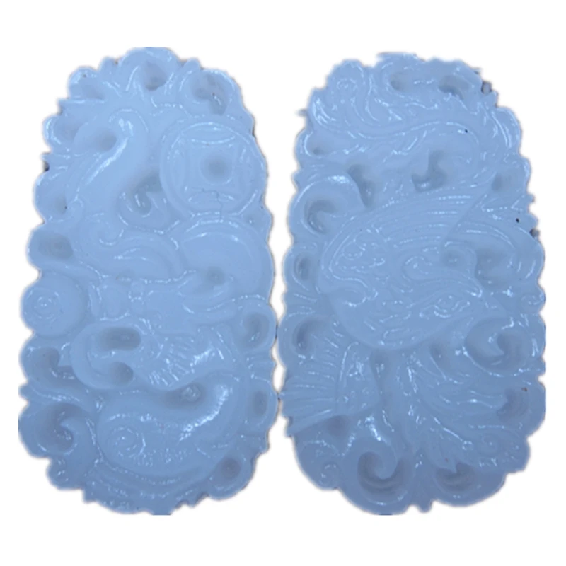 

TJP Natural carved Quartzitic jade Chinese dragon and phoenix pendants necklace pendant jade with certificate together