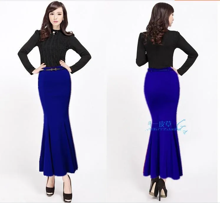 XS-3XL! Горячая Распродажа, новинка, Весенняя юбка из органической кожи, модные женские длинные юбки с рыбьим хвостом - Цвет: Navy blue