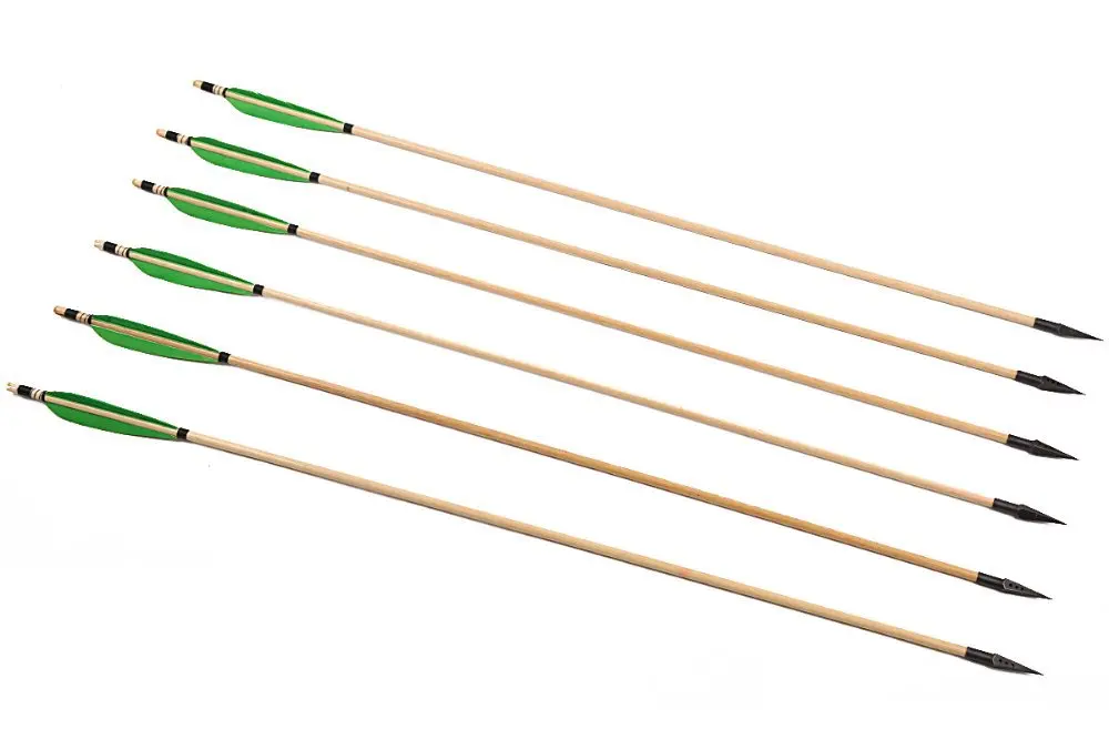 Longbowmaker 12PK Green Feathers Cedar Wood Hunting Broadheads Archery