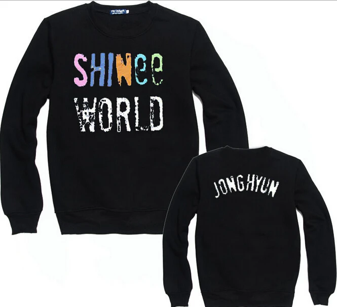 

Kpop shinee concert shinee world colorful letter print black hoodies member name print o neck pullover sweatshirt