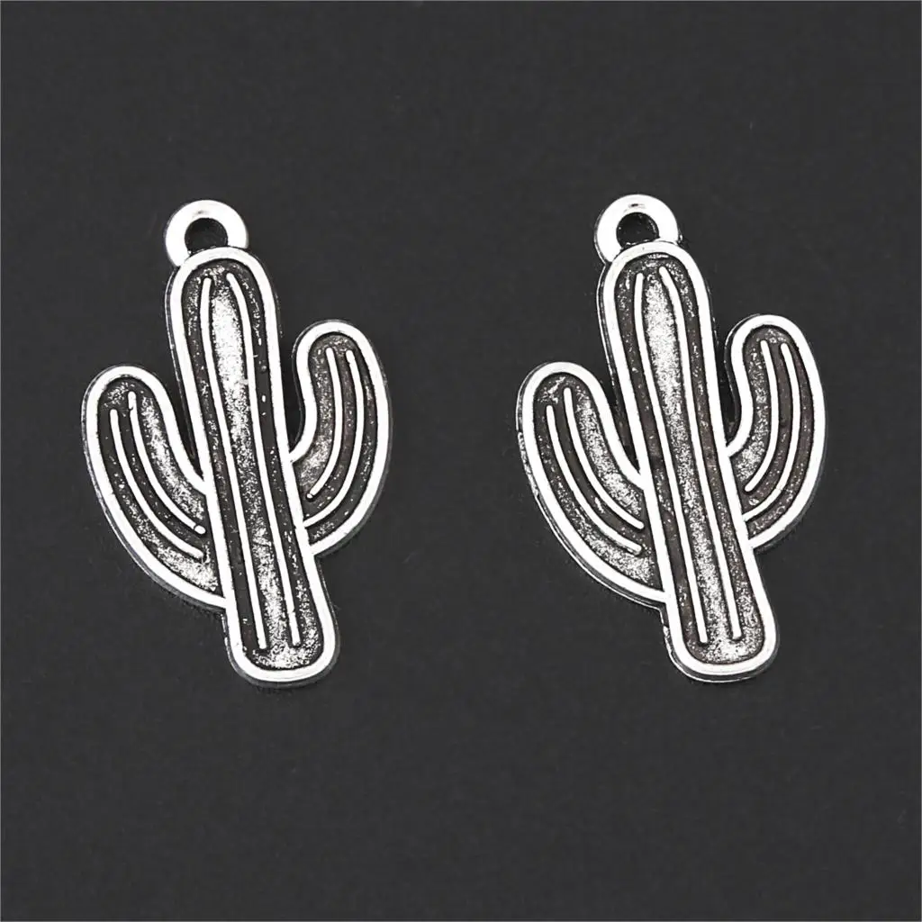 

20Pcs Silver Color Desert Cactus Charms lovely Plant for Bracelet Necklace Jewelry Making DIY Handmade Jewelry 26X16mm A3190