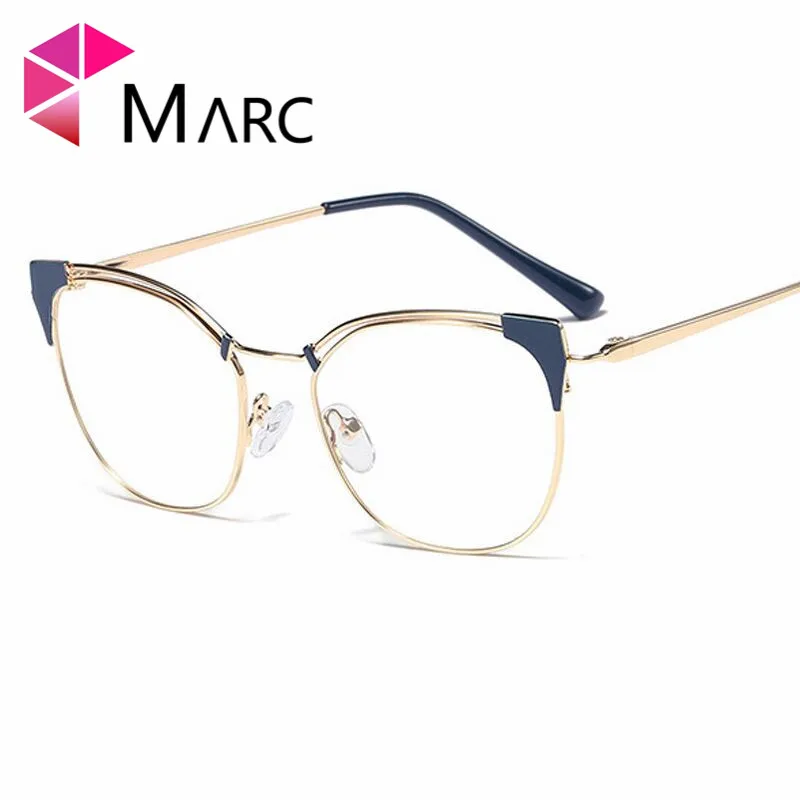 Марка Мода Cateye женские очки оправа прозрачные Модные оптические очки оправа женские кошачьи глаза очки металлическая оправа очки - Цвет оправы: C3