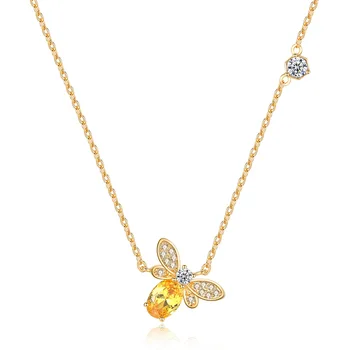 

Cute Animal Firefly Bee Necklace Yellow Zircon Pendant Necklace