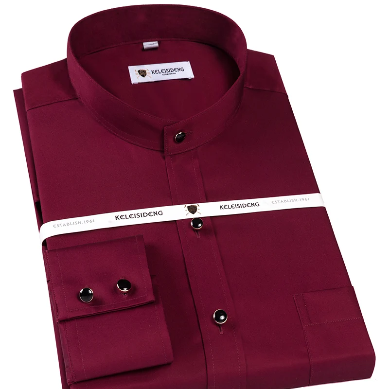 

Men's Long Sleeve Banded Collar Solid Dress Shirt with Pocket Comfy Soft 100% Cotton Formal Male Business Regular-fit Shirts