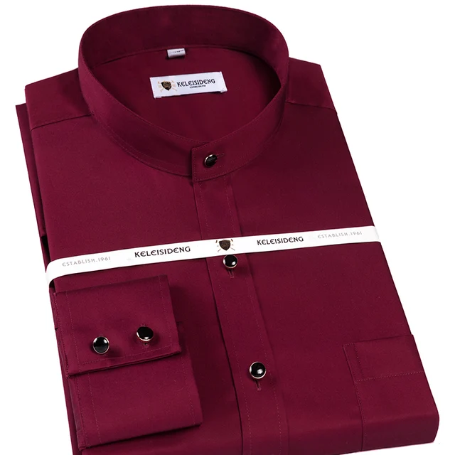 Buy Men's Long Sleeve Banded Collar Solid Dress Shirt