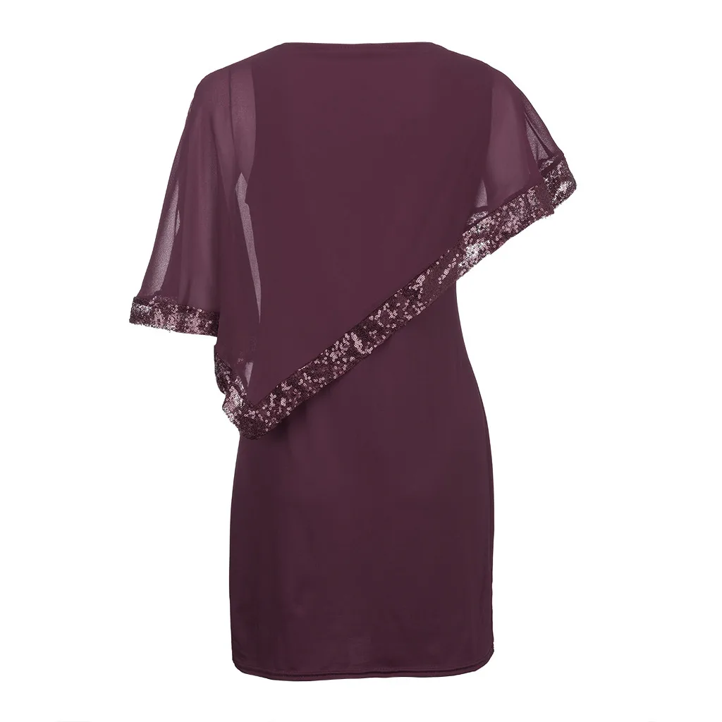 Женское платье CHAMSGEND, модное, Сетчатое, с блестками, лоскутное, асимметричное, с рукавом-накидкой, плюс размер, однотонное, повседневное, шифоновое платье Mar8