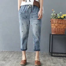 Джинсы размера плюс, женские уличные модные джинсы с вышивкой 3d, разноцветные треугольные Джинсы бойфренда, женские повседневные штаны-шаровары