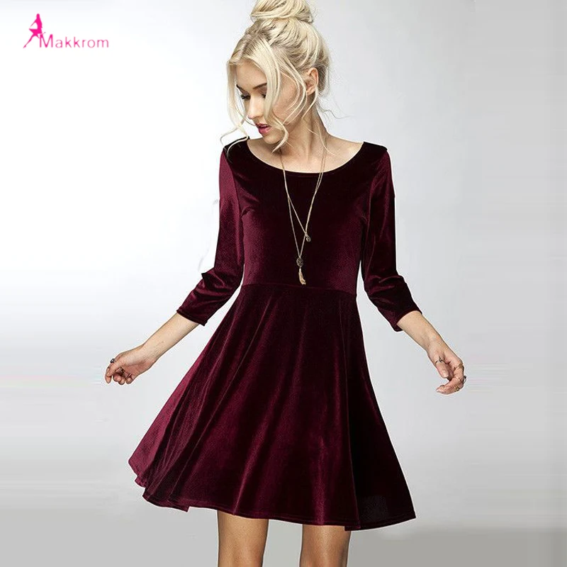 2017 Autumn Ukraine Velvet Dress Women 