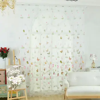 

Sheer Voile Tulle Window Curtains Flower Butterfly Pattern Tube Curtain Bedroom Living Room Balcony Decor
