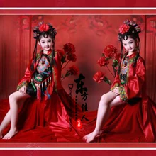 Детский костюм для дня рождения HongShang Die Lian Hua, красный костюм в китайском стиле для девочек, размеры для взрослых