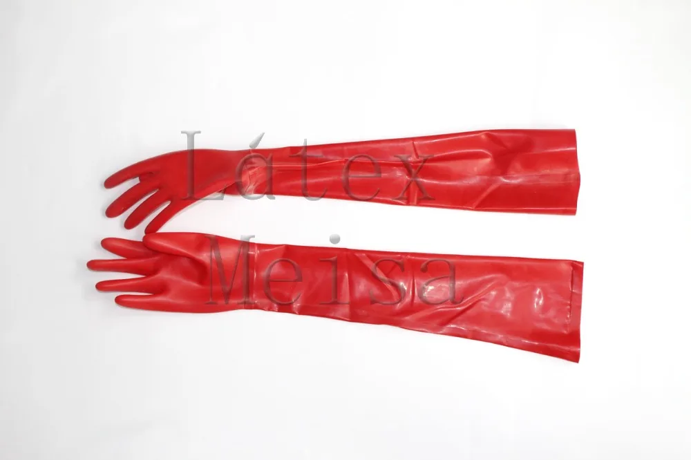 Натуральные женские Фетиш латексные длинные рукавицы резиновые перчатки для пальцев в красном цвете