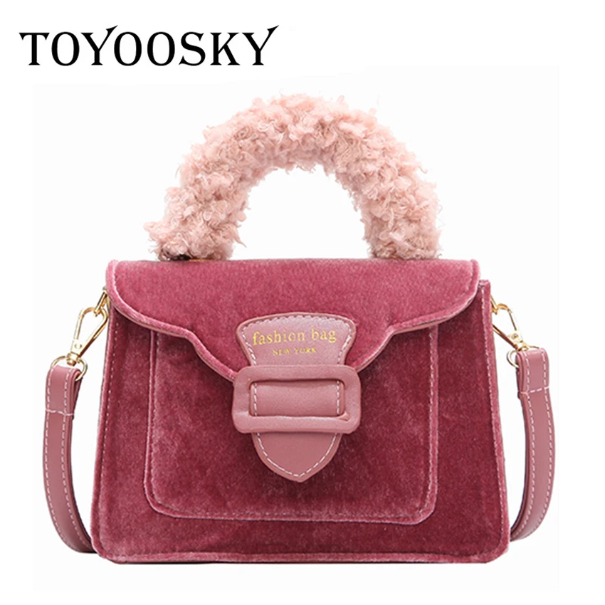 

TOYOOSKY Brand Woman Bag Ladies Luxury Velour Handbag Fur Handle Messenger Shoulder Bag Ladies Sweet Women Crossbody Bag
