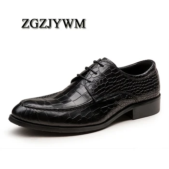 

ZGZJYWM Handmad 100% Genuine Leather Snakeskin Pattern Men Oxfod Shoes Lace-Up Casual Business Men Shoes Wedding Dress Shoes