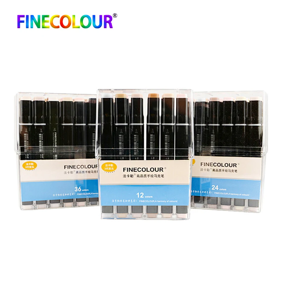 Finecolour EF102 на спиртовой основе с кляксами для манга зубная щетка с двумя головками и маркер-кисточка 12/24/36 Набор Профессиональный маркер для рисования ручка для товары для рукоделия