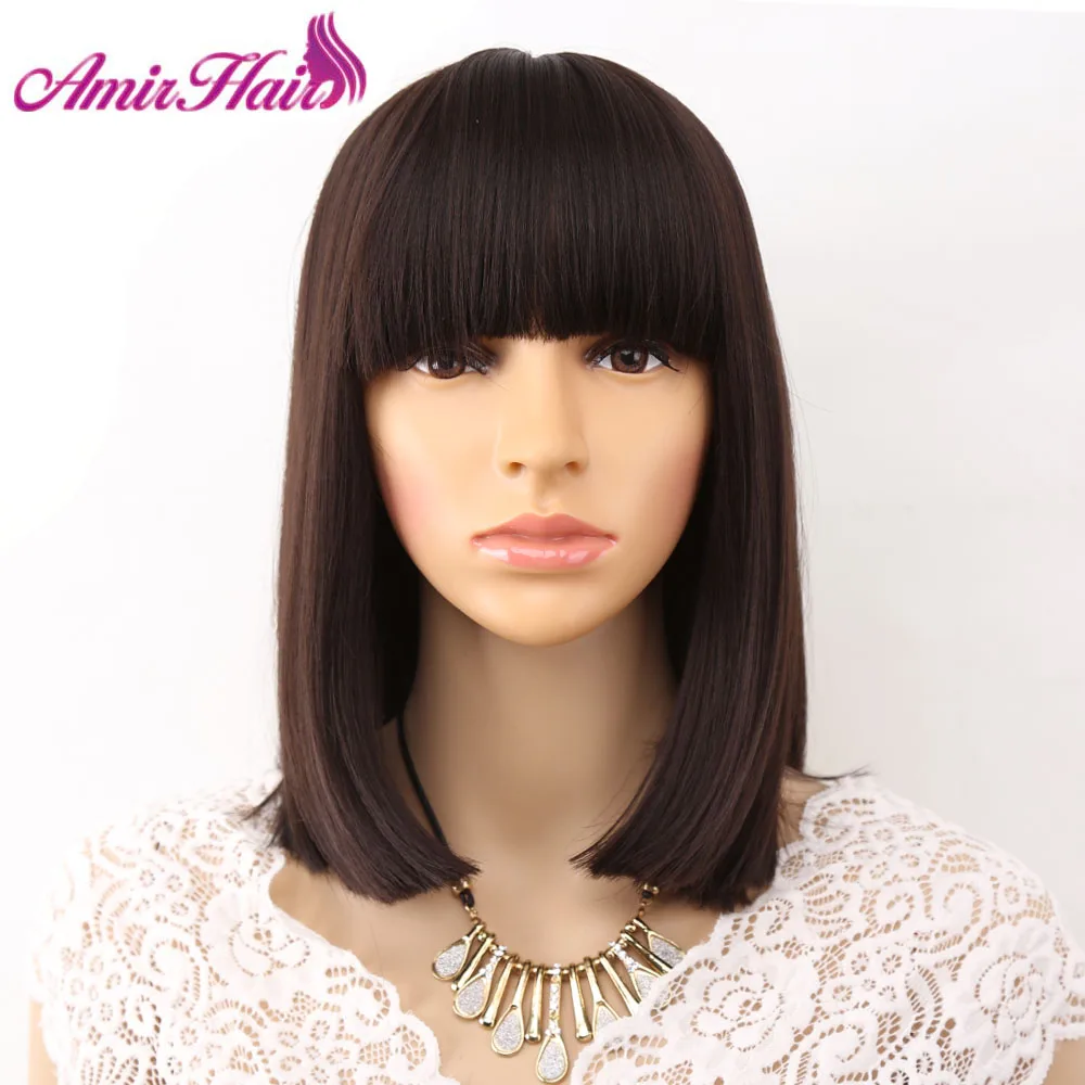 Amir Straight Black Synthetic Wigs With Bangs For Black 
