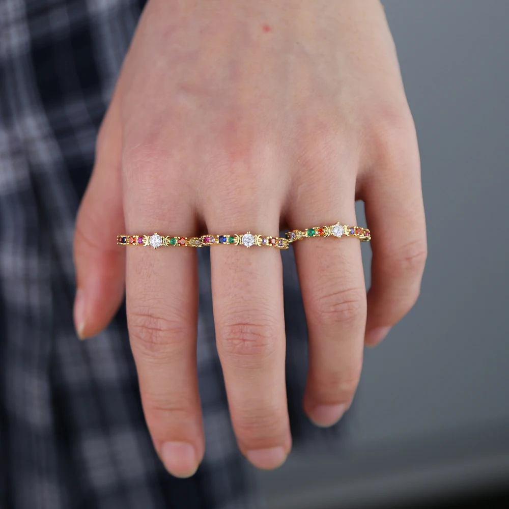 

2019 christmas gift minimal delicate jewelry rainbow colorful cz moon engagement band thin lovely simple small ring