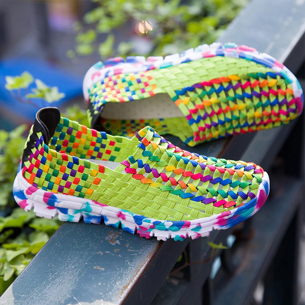

Women Shoes Summer Flats Female Loafers Women Casual Flat Woven Shoe Brethable Sneakers Slip On Colorful Shoe Mujer Plus Size 41