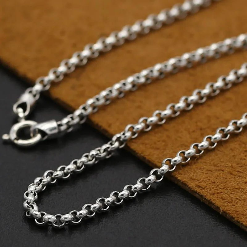 Поступление 3 мм Толстая жемчужная цепочка ожерелье из стерлингового серебра 925 пробы ожерелье с подвеской для женщин и мужчин серебряное изысканное винтажное ювелирное изделие GN3