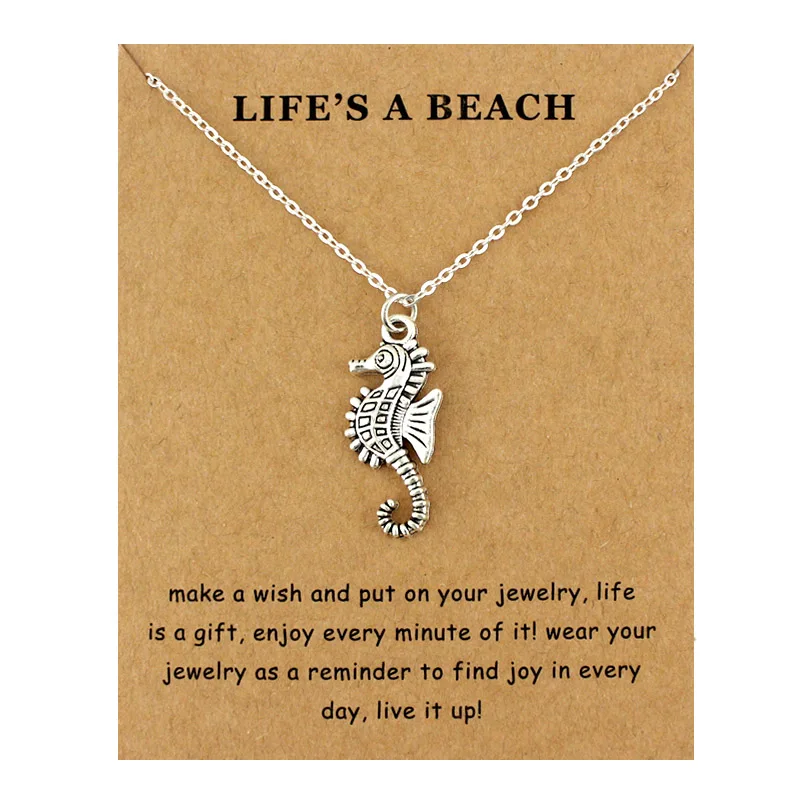 

Seahorse Hippocampus Beach Ocean Pendants Necklaces Waves Starfish Sea Turtle Sand Dollar Mermaid Women Men Fashion Jewelry Gift