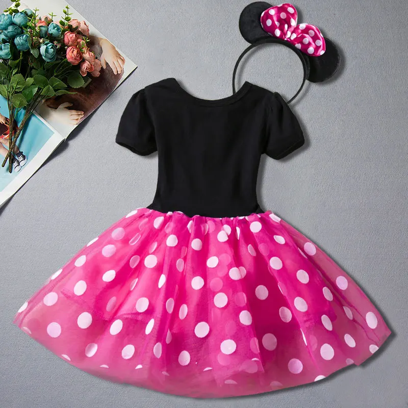 Платье для маленьких девочек; платья с Минни Маус для девочек; одежда для дня рождения; платье принцессы; детская одежда; платье+ повязка на голову