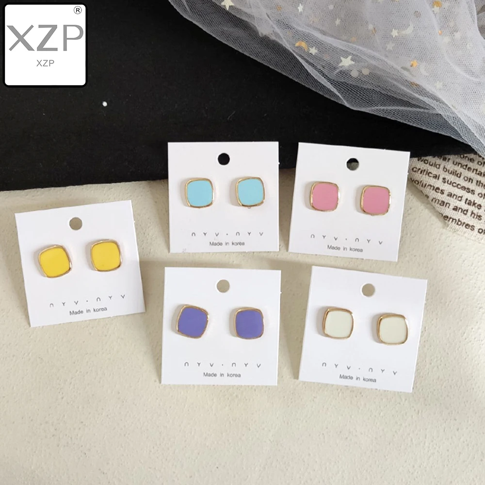 

XZP Enamel Square Alloy Stud Earring Components Eardrop Simple Style for Women DIY Jewelry Accessories Handmade Materials