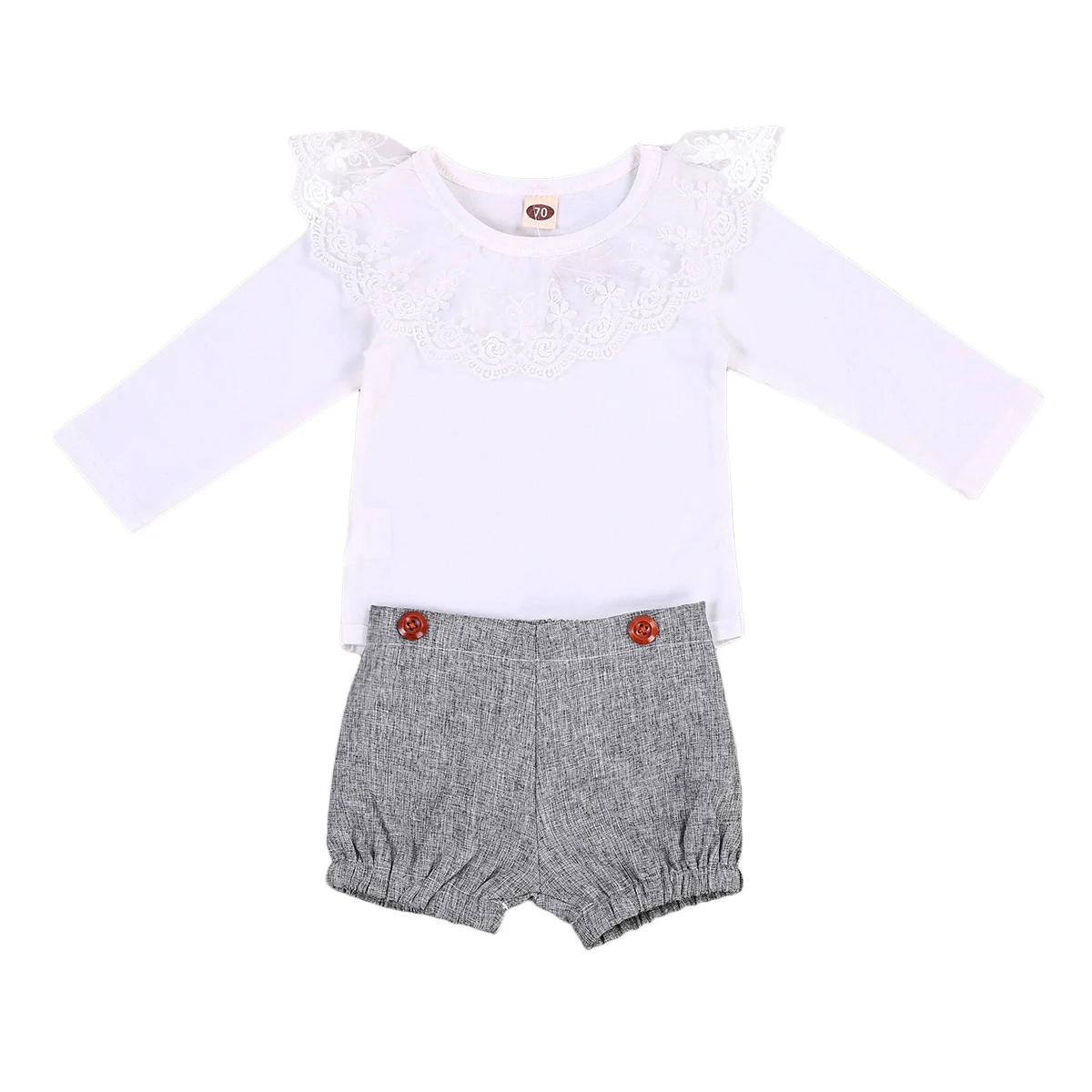 2pcs Infant Toddler Kids Baby Girl 2017 Long Sleeves White Lace Ruffle